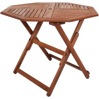 Sunnydaze Outdoor Meranti Wood Folding Octagon Patio Dining Table - 35" - Brown