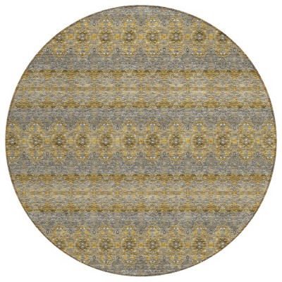 Gold Gray And Silver Floral Medallion Washable Indoor Outdoor Area Rug