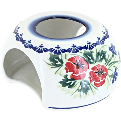 Blue Rose Polish Pottery Cherry Red Bouquet Teapot Warmer