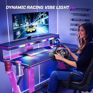 Bestier 57inch Gaming Desk with Music Sync Light, L-Shaped Home Office Desk with Monitor Stand ,Shelves, Cup Holders, and Hooks - 1 of 4