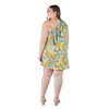 24seven Comfort Apparel Plus Size Yellow Floral Print One ShoulderRuffle Mini Dress - 3 of 4