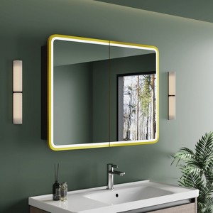 HBEZON Medicine Cabinet with Mirrors and Lights, Recess/Wall Mount Bathroom Cabinet, 3 Mode LED Lights, Anti-Fog, Dimmable, Memory Function - 1 of 4