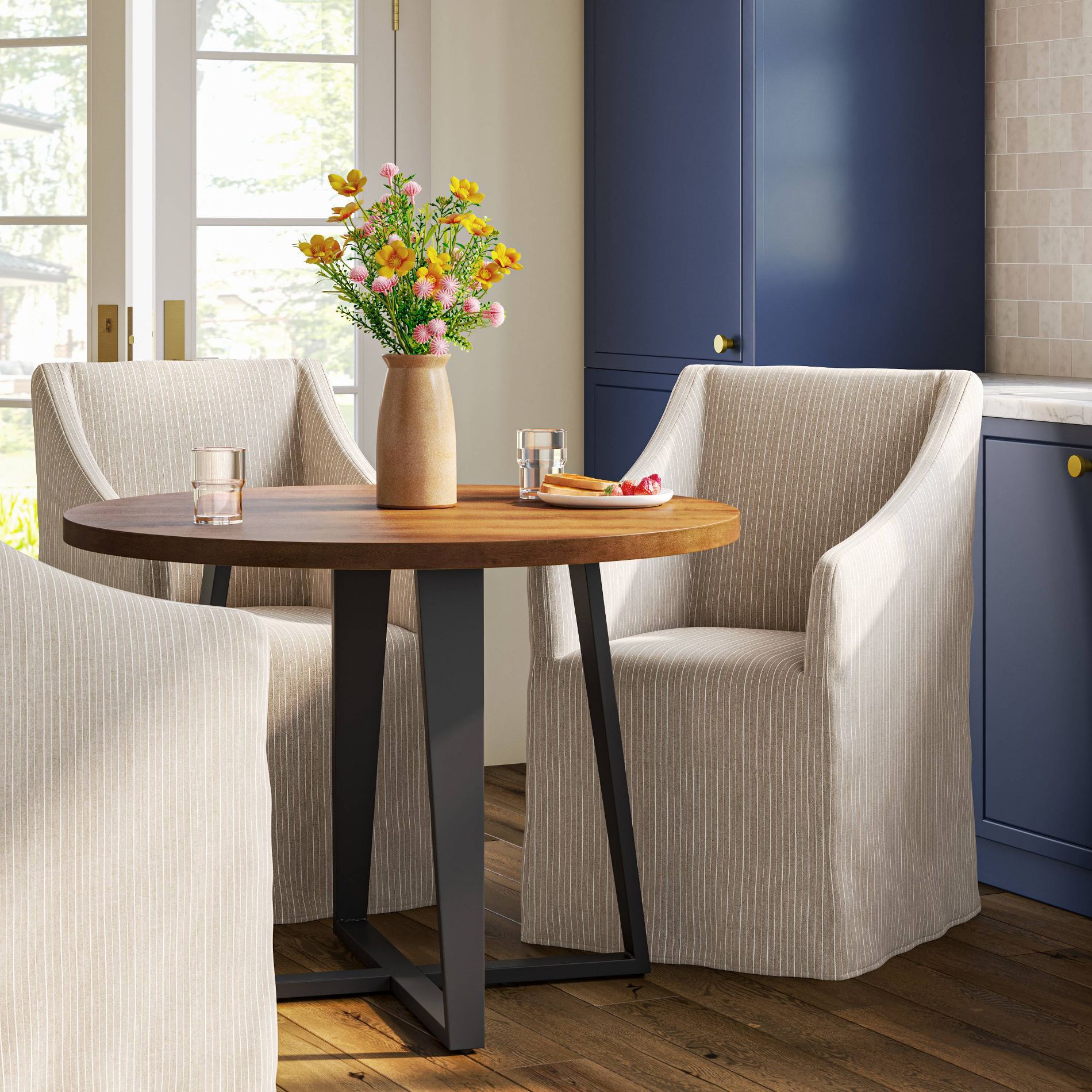 Sloped Arm Slipcovered Dining Chair Pinstripe Linen - Threshold™