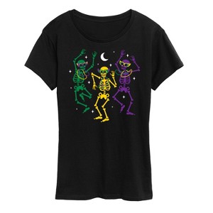 Women's - Instant Message - Mardi Gras Skeletons Short Sleeve Graphic T-Shirt - 1 of 4