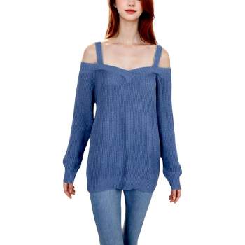 Anna-Kaci Women's Long Sleeve Cold Shoulder Knit Pullover Sweater