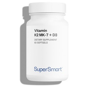 SuperSmart Vitamin K2 MK7 + Vitamin D3 90mcg per Day - Menaquinone Supplement - Vitamin D & K Complex | Non-GMO & Gluten Free - 60 Softgels - 1 of 1
