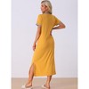 cheibear Women's V Neck Short Sleeves with Pockets Slit Long Nightgown - 3 of 4