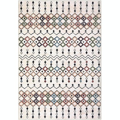 Vintage Trellis Washable Area Rug - Stain Resistant, Non-Slip Low Pile Indoor Carpet for Dining Room, Bedroom & Living Room