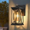 WELLFOR Outdoor Wall Lantern with Crackled Glass with E26 Base Black - 2 of 4