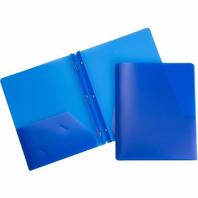 Business Source Poly Portfolio 3 Prong 2 Pkts LTR .3mil Blue 20886