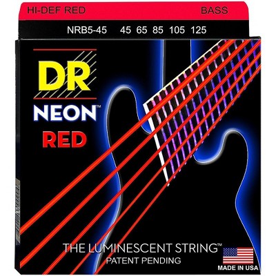 DR Strings Hi-Def NEON Red Coated Medium 5-String (45-125) Bass Guitar Strings
