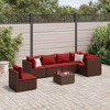 vidaXL Patio Lounge Set with Cushions - Outdoor Garden Sectional Sofa 7-Piece Brown Poly Rattan/Steel, Cinnamon Red Cushions, Modular Design - 2 of 4