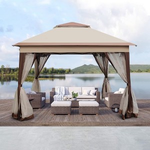 DOMETOUR 11x11Ft Pop Up Gazebo Canopy w/ Zipper Netting, 2-Tier Soft Top Tent for Patio, Garden, Backyard, Camping - 1 of 4