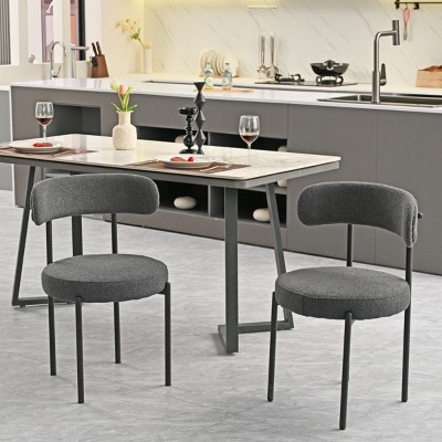 Boucle Velvet Dining Room Chairs Set of 2,Round Upholstered Dining Chairs with Curved Backrest&Metal Legs,Kitchen Chair-Cuddlewood