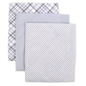 TheDapperTie Men's Gray Solid, Striped And Plaid 100% Cotton 3 PCS Handkerchiefs - 1 of 4