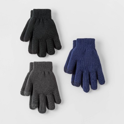 Boys' 3pk Gloves - Cat & Jack™ Black/Gray/Navy