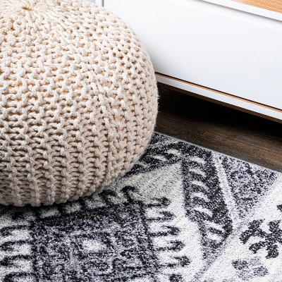 Charcoal and Ivory Distressed Geometric Synthetic Area Rug