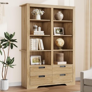 Bookshelf with Drawers, Farmhouse Tier Double Wide Bookshelves and Bookcases with Storage, Freestanding Bookshelf Large Open Book Shelf - 1 of 4