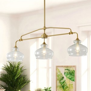 BAOURE Mid-Century Modern Chandelier, 3-Light Brass Kitchen Island Pendant Light, 46.85in Dining Room Light Fixture Over Table with Clear Glass Shades - 1 of 4
