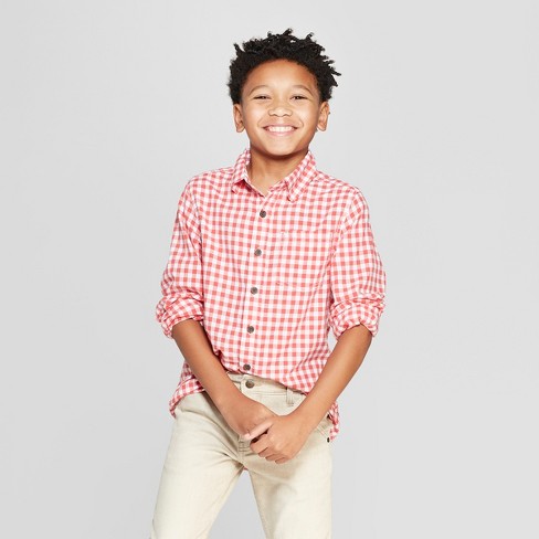 Boys’ Gingham Long Sleeve Button-Down Shirt – Cat & Jack™ Red