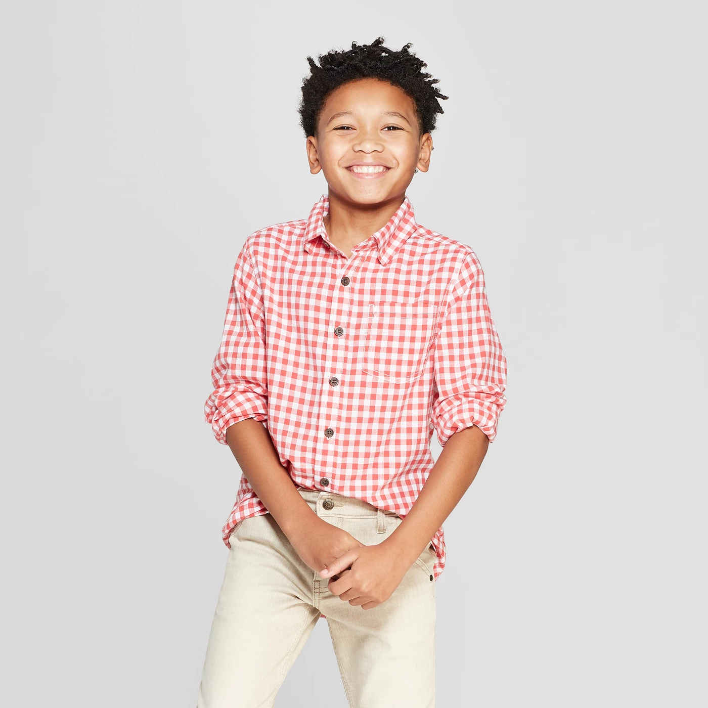 Boys' Gingham Long Sleeve Button-Down Shirt - Cat & Jackâ¢ Red - image 1 of 3