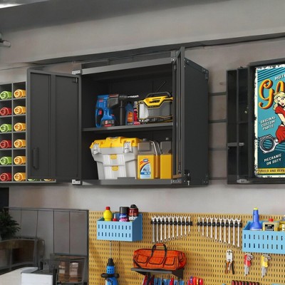 Alilang 31.50 Inch Wall-Mounted Tool Storage Cabinet with Adjustable Shelves and Durable Steel Construction-Black
