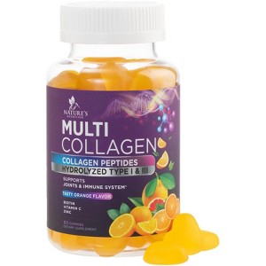 Collagen Gummies with Vitamin C, Zinc & Biotin, Hydrolyzed Protein Type 1 & 3 Multi Collagen Peptides Supplement - 60 Gummies By Nature's Nutrition - 1 of 4