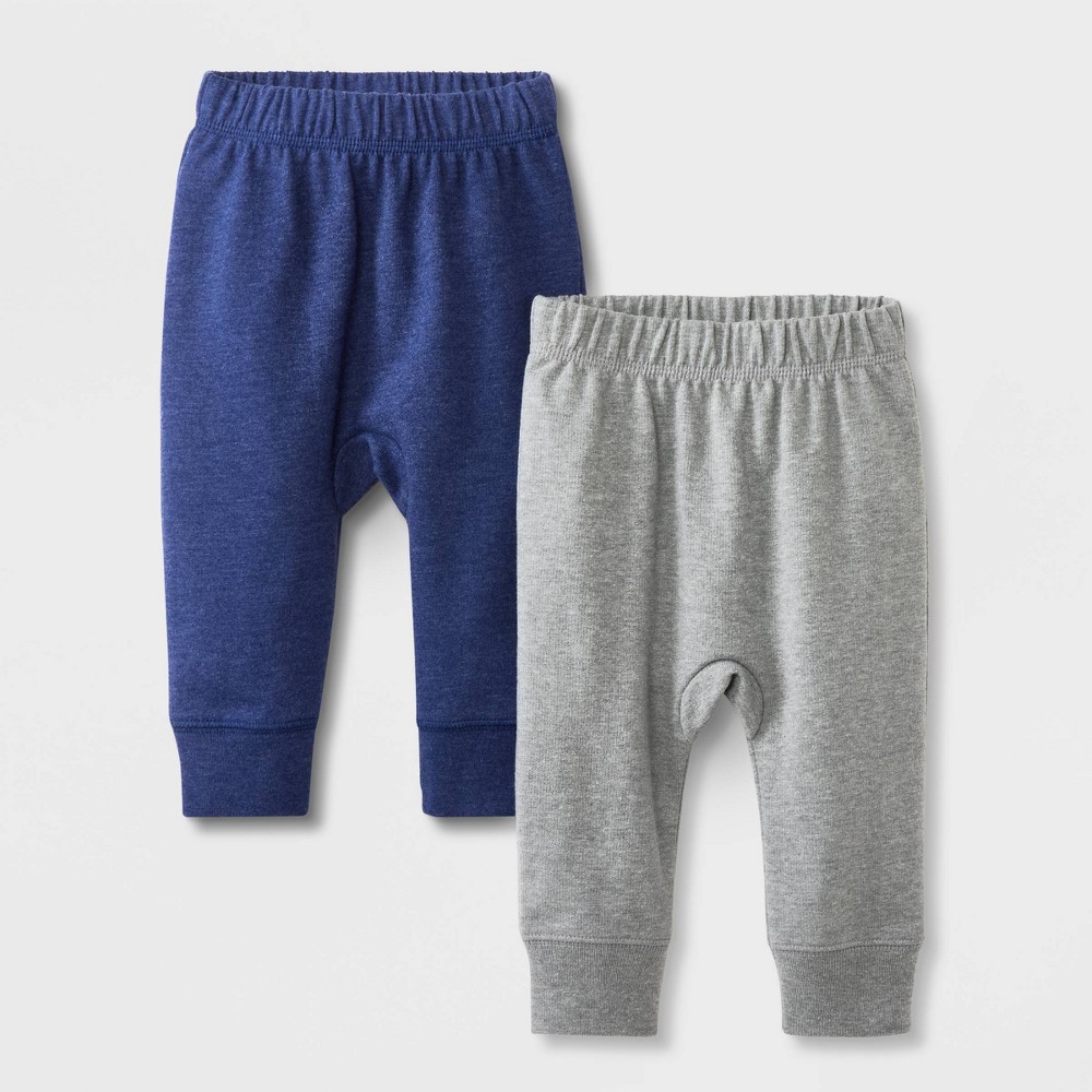 Baby Boys' 2pk French Terry Jogger Pants Set - Cat & Jack™ Navy Blue/Gray 6-9M