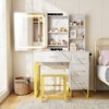 Vanity Desk with Mirror and Lights, Power Outlets, Wood Makeup Vanity Table with Cushioned Chair, Hairdryer Holder, 4 Drawers and 5 Storage Shelves - 3 of 4