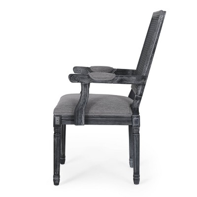 Gray Upholstered Arm Chairs with Cane Back and Weathered Wood Frame