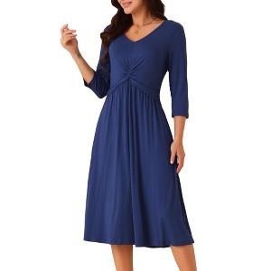 Seta T Women's Twist Knot Front V Neck 3/4 Sleeve Casual A-line Dresses - 1 of 4