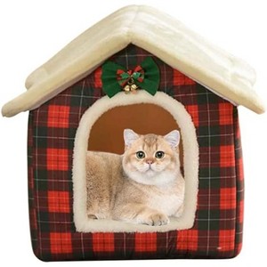 Christmas Cat Bed for Indoor Cats Plaid Xmas Cat Tent Cats Bed Cave for Pets Kittens and Dogs - 1 of 4
