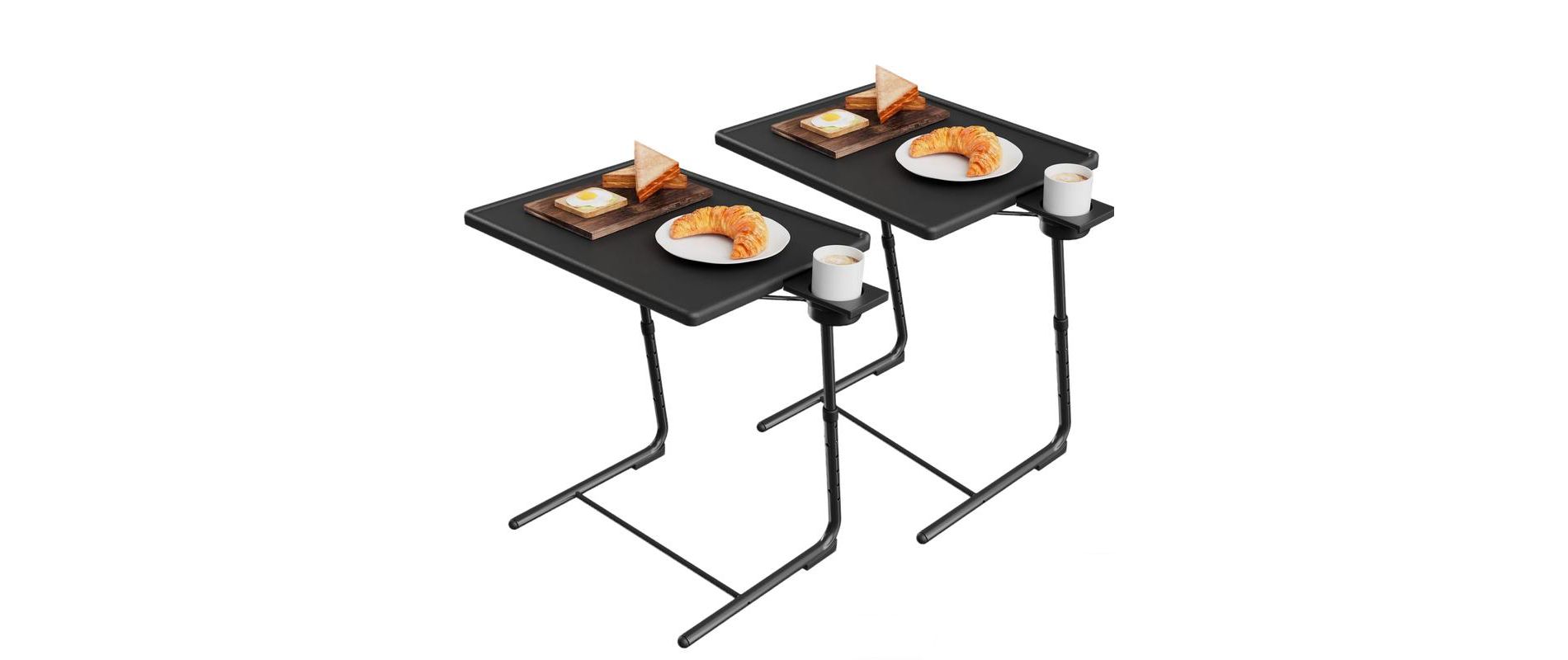 Adjustable TV Tray Table (2 Pack) - Folding table for bed & sofa with 6 height settings and 3 tilt angles