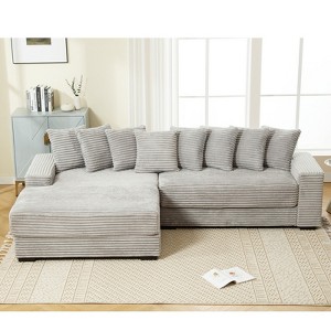 TiramisuBest Oversized Corduroy L Shaped Sofa  Modular sofa Left Chaise Eight Pillows Two Piece Corner Couch - 1 of 4