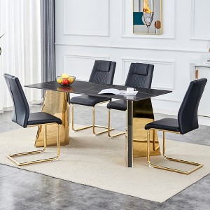 5-Piece Dining Set with Sintered Stone Table and 4 PU Armless Chairs - 1 of 4
