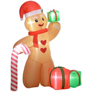 Aghana Digitals 8FT LED Lighted Inflatable Gingerbread Man with Candy Cane & Gifts, Indoor/Outdoor - 1 of 4