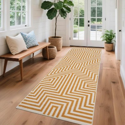 Washable Area Rugs for Living Room Bedroom Modern Geometric Striped Rugs Non-Slip Low Pile Soft Foldable Accent Rug