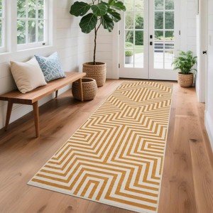 Washable Area Rugs for Living Room Bedroom Modern Geometric Striped Rugs Non-Slip Low Pile Soft Foldable Accent Rug - 1 of 4