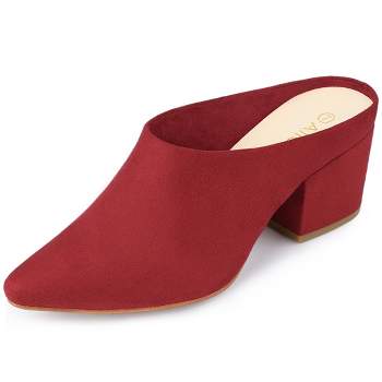 Allegra K Women's Pointed Toe Slip on Block Heel Slide Mules