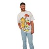 Garfield Odie & Garfield Logo Crew Neck Short Sleeve Oversized Drop Shoulder White & Brown Wash Men's T-shirt - 3 of 4