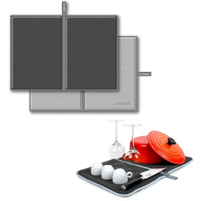 Prepara Drydock Deluxe 2-in-1 Kitchen Towel & Drying Mat with Stemware Dryer, Antibacterial, High Absorbency Cleaning Essential (14" x 21")