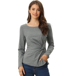 Allegra K Women's Comfort Round Neck Twist Front Long Sleeve Blouse Basic Top - 1 of 4