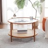 VINGLI Double-Layered Round Water Ripple Glass and PE Rattan Tabletop Matched with Heat Transfer Wood Grain Iron Frame Coffee Table - 3 of 4