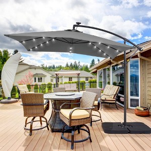Sonkuki 8.2 x 8.2 Ft. LED Patio Offset Umbrella With Base for Garden, Backyard and Poolside - 1 of 4