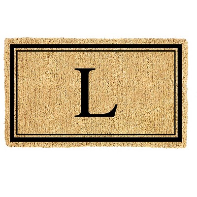 Evergreen Monogram Indoor Outdoor 100% Natural Coir Doormat 28" x 16" |  Letter  "L"