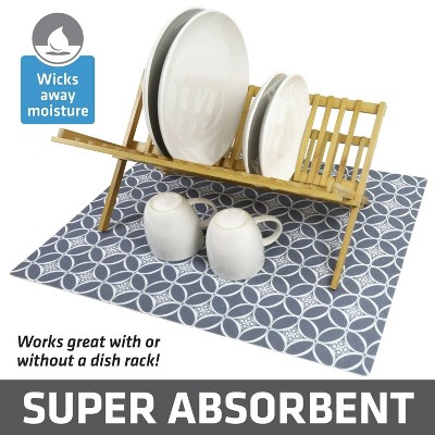LunaLulinlk Dish Drying Mat, Oversized 19x24 in. Super Absorbent Waterproof & Slip-Resistant Grey