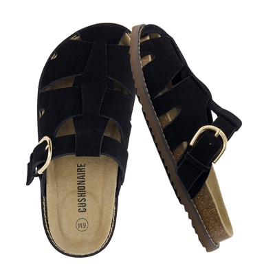 CUSHIONAIRE Benson Women’s Fisherman Clog – Suede Slip-On Sandal with Adjustable Buckle & Contoured Cork Footbed