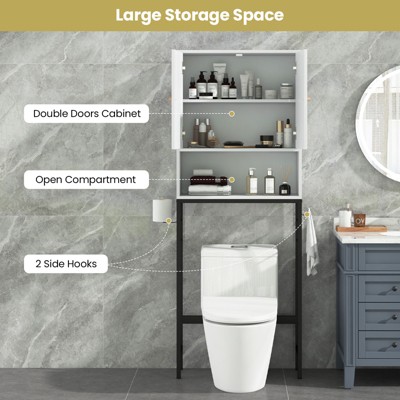 White Adjustable Over-the-Toilet Storage Cabinet with Doors