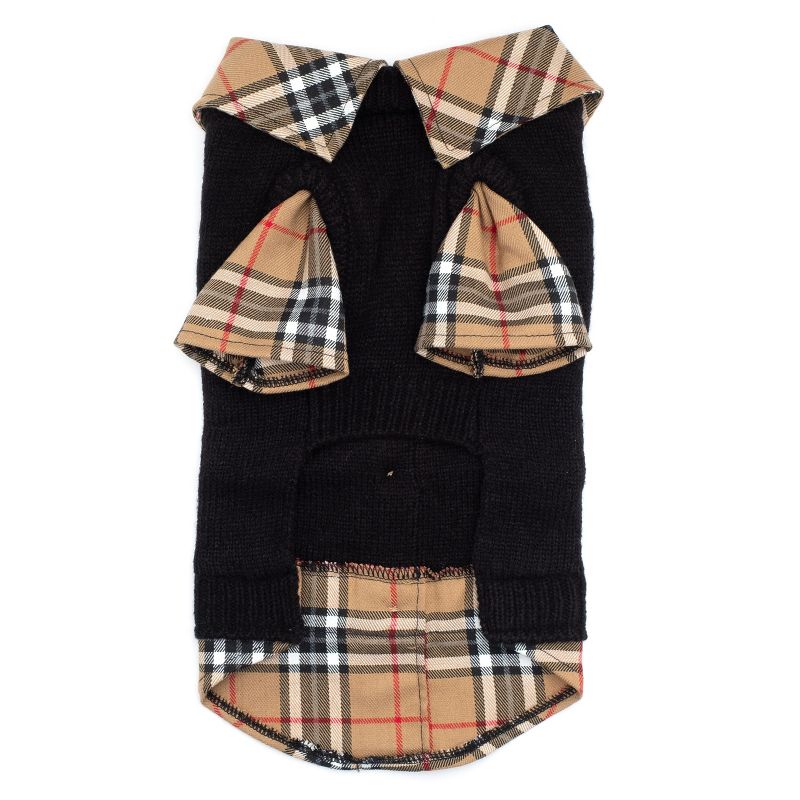 The Worthy Dog Plaid Layered-Look Two-fer Pet Pullover Black Cardigan Sweater, 2 of 4
