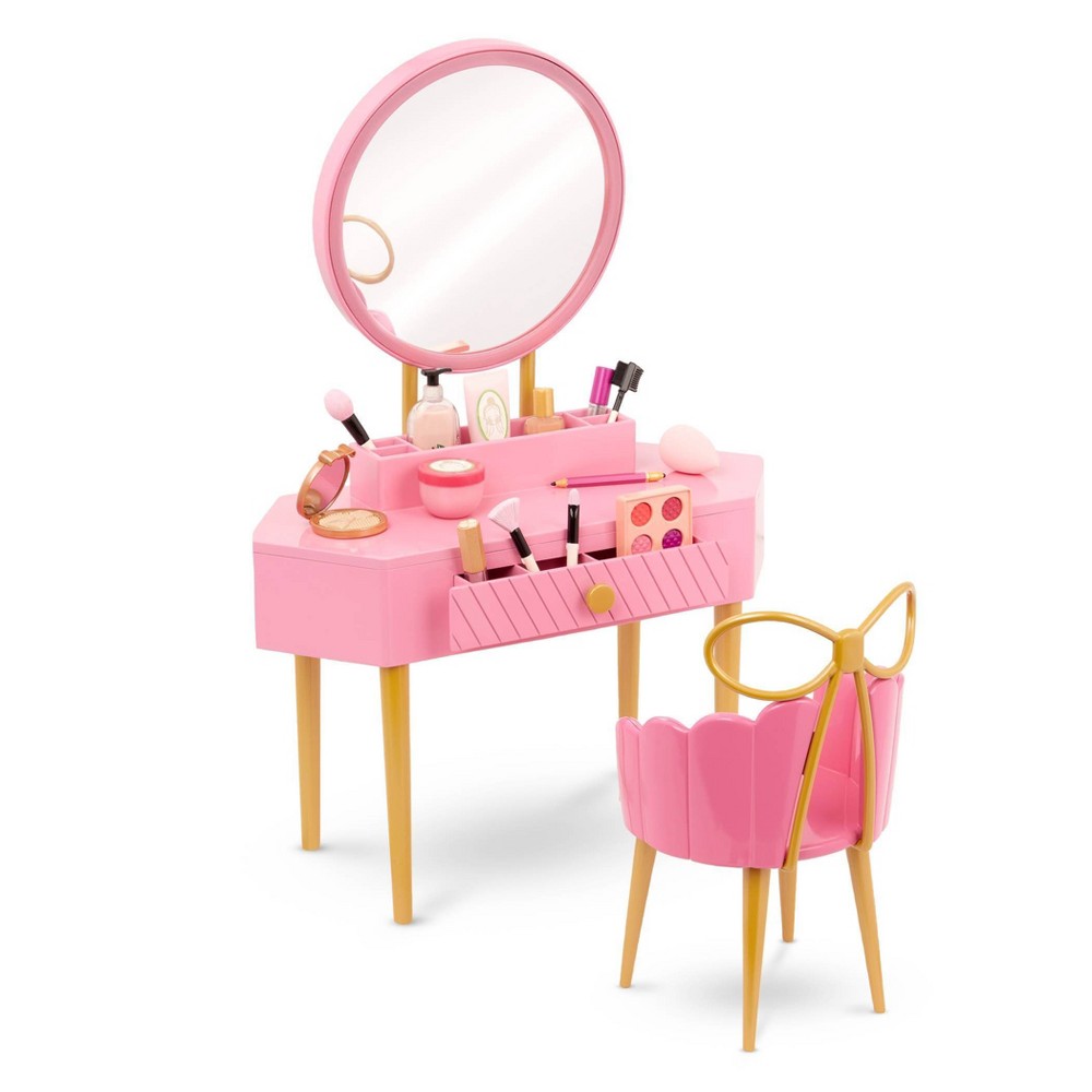 Photos - Doll Accessories Our Generation Dolls Our Generation Fabulous Fun Pink Vanity Table & Chair Dollhouse Accessory 